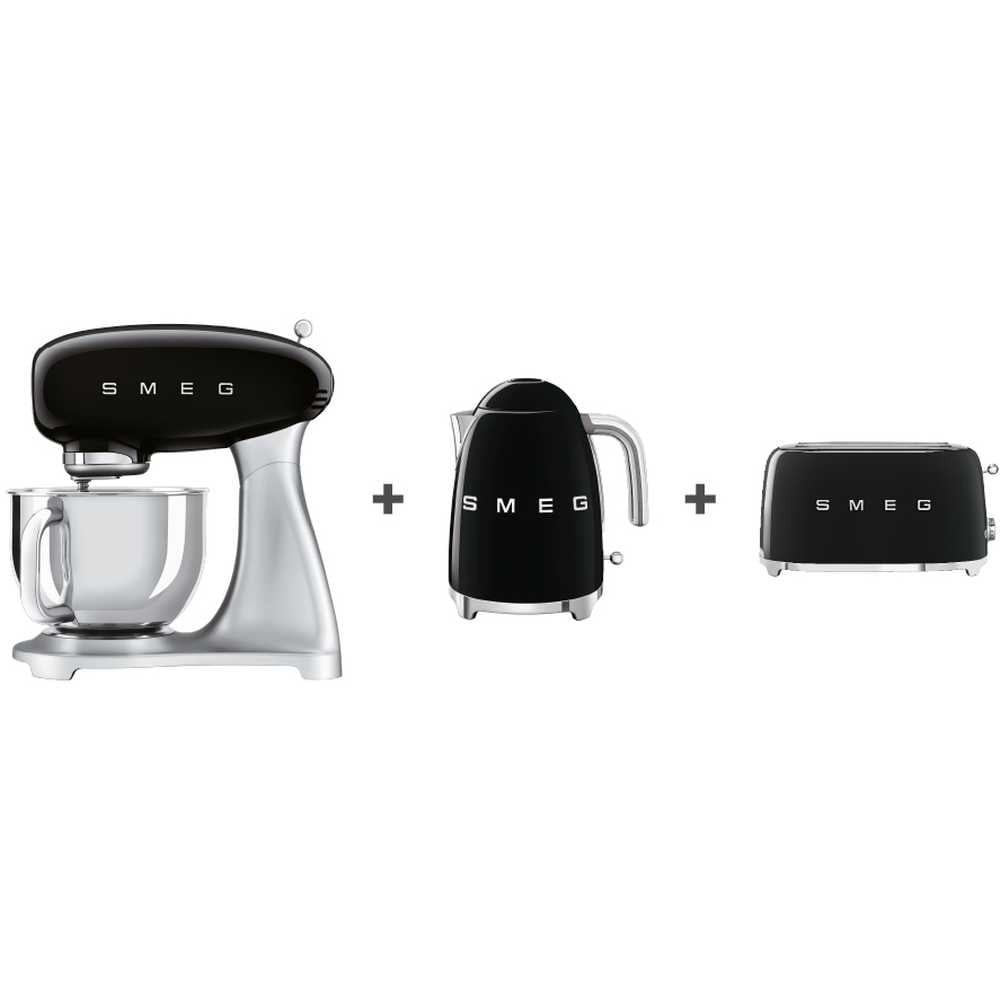 Smeg SMF02BLUK Kitchen Machine + KLF03BLUK 1.7L Kettle + TSF02BLUK 4 Slice Toaster Black