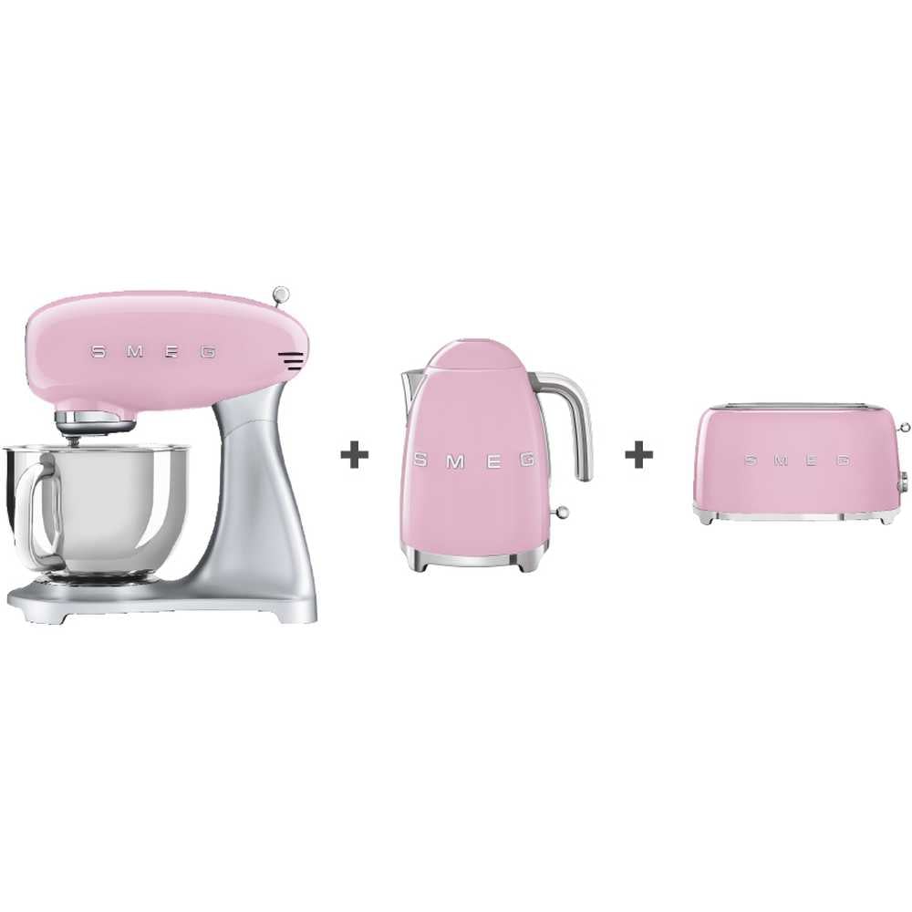 Smeg SMF02PKUK Kitchen Machine + KLF03PKUK 1.7L Kettle + TSF02PKUK 4 Slice Toaster Pink