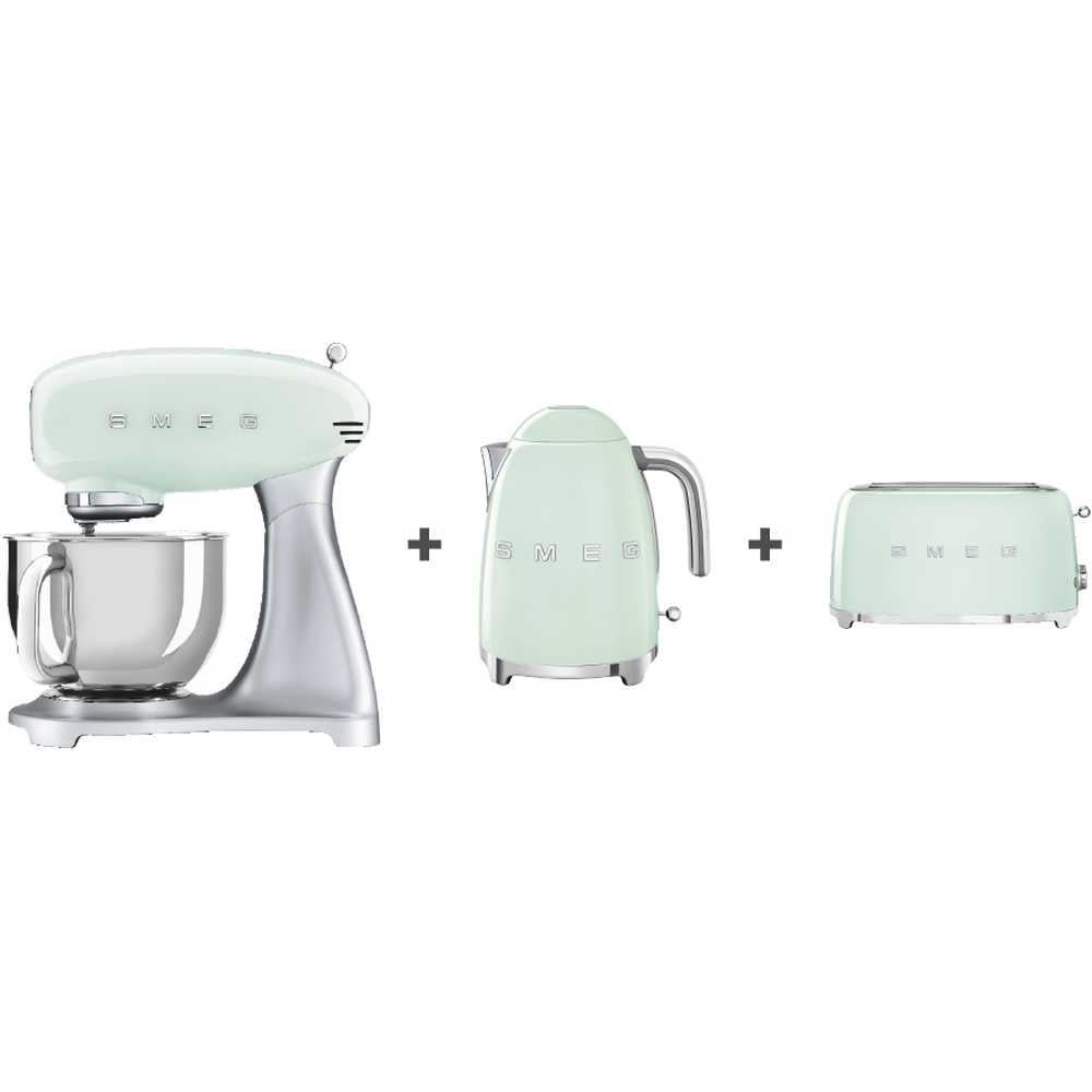 Smeg SMF02PGUK Kitchen Machine + KLF03PGUK 1.7L Kettle + TSF02PGUK 4 Slice Toaster Pastel Green