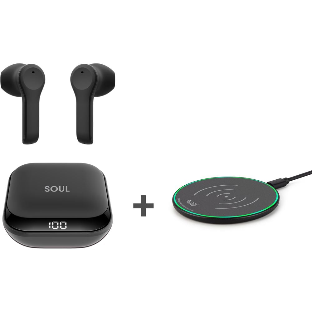 Xcell XLBDSOUL9PRO Wireless Earbuds Black + Xcell WL-102 Wireless Charging Pad