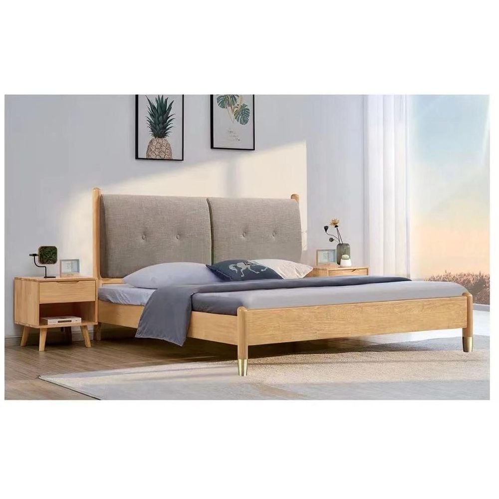 Gmax Wooden Bed With Soft Headboard 180x200 cm