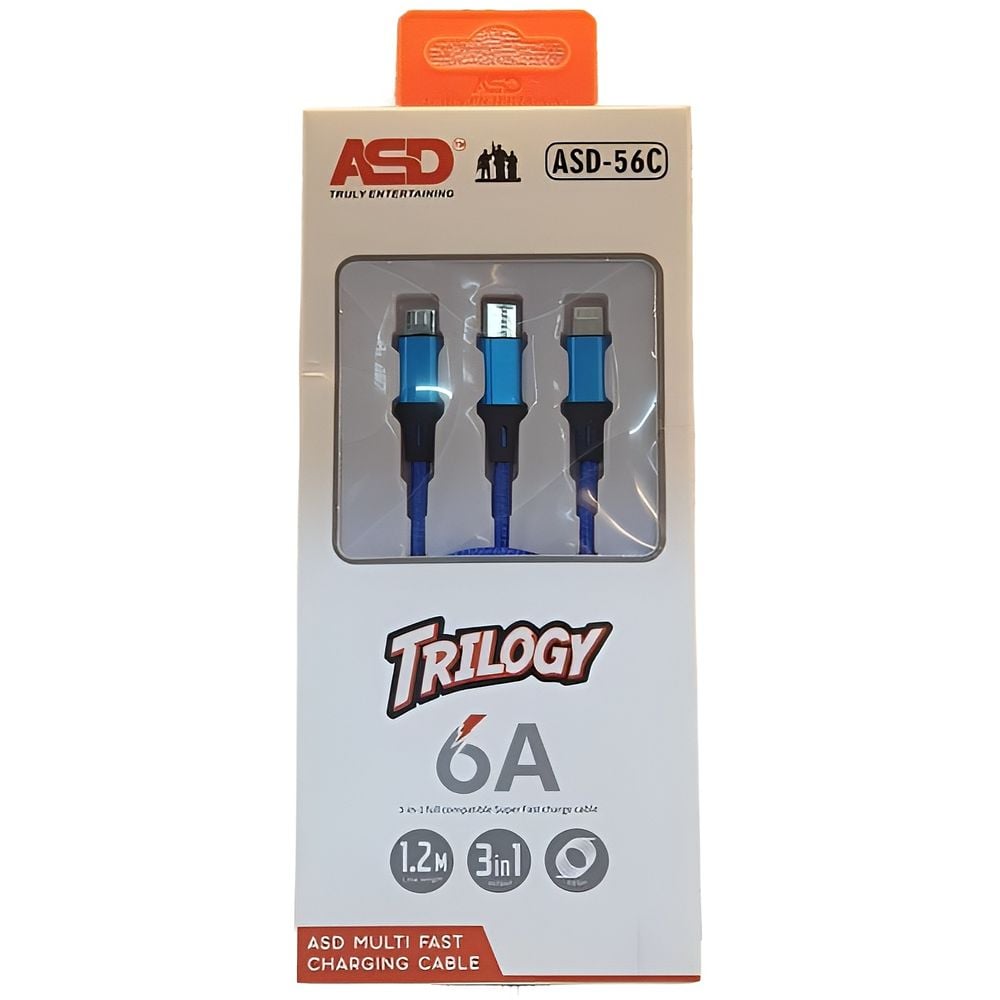 ASD 3 in 1 Data Transfer And Charging Cable Trilogy ASD-56C - Black