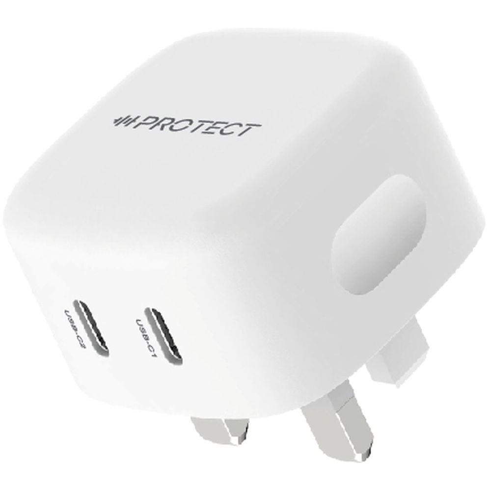 Protect Dual USB-C Fast Charging Power Adapter White