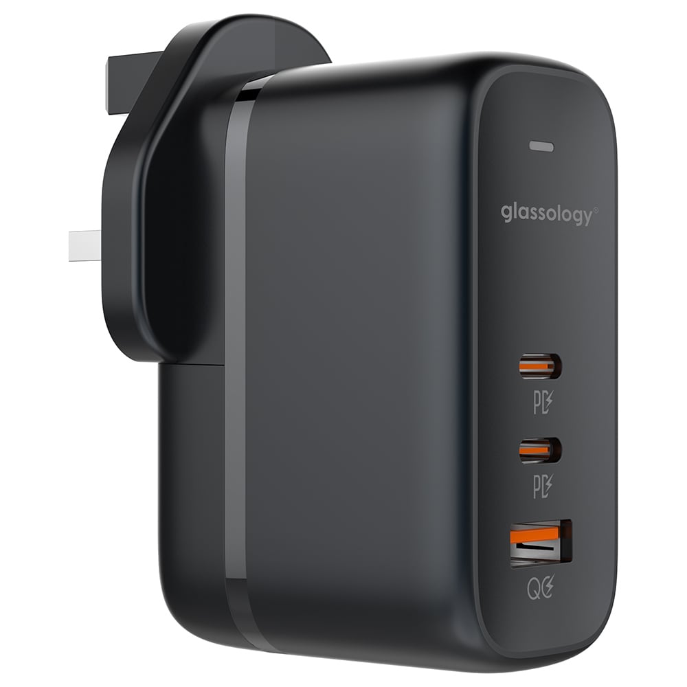 Glassology 65W 3 Port Wall Charger With USB-C Cable 1m Black