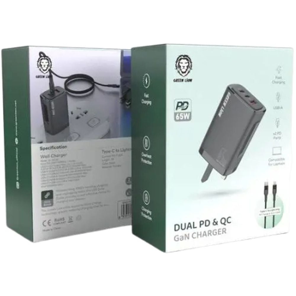 Green Lion Dual PD & QC GaN Charger With Type-C Cable 1m Black
