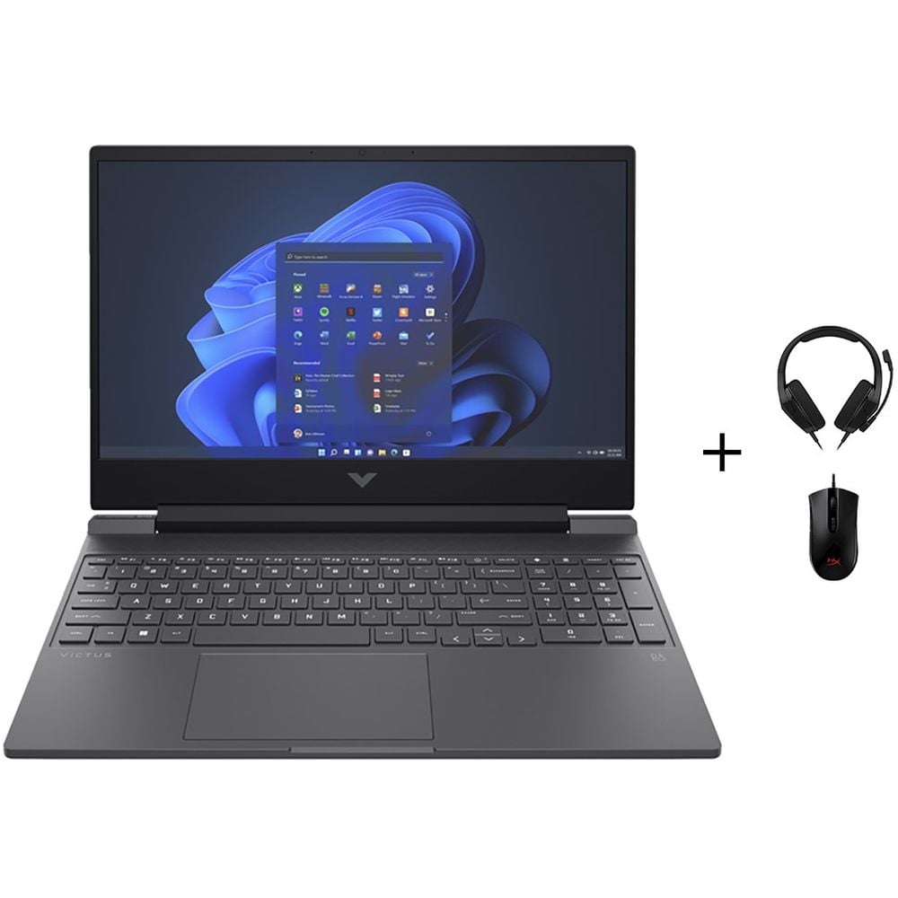 HP Victus Gaming (2022) Laptop - 12th Gen / Intel Core i5-12450H / 15.6inch FHD / 512GB SSD / 8GB RAM / 4GB NVIDIA GeForce RTX 2050 Graphics / Windows 11 Home / English & Arabic Keyboard / Silver / Middle East Version - [15-FA1108NE] + Headset + Mouse