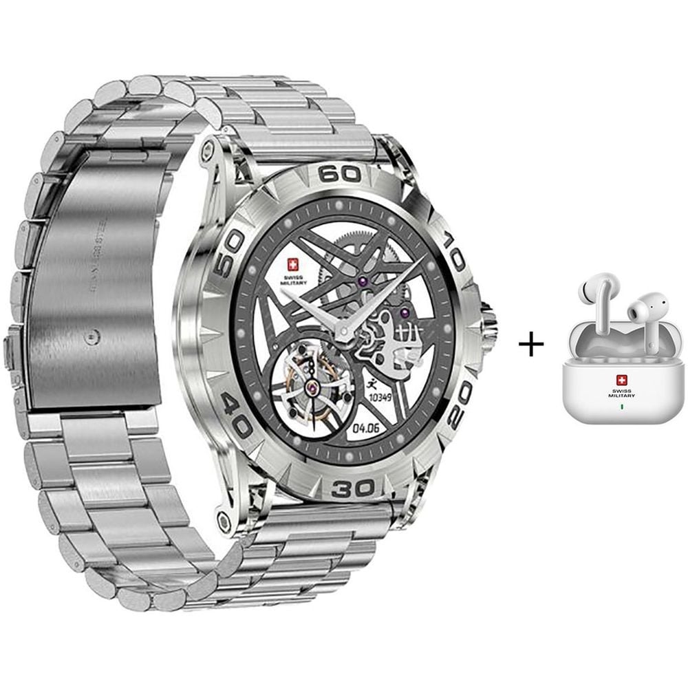 Swiss Military Dom 2 Smartwatch Silver + Delta 3 Wireless Earbuds White