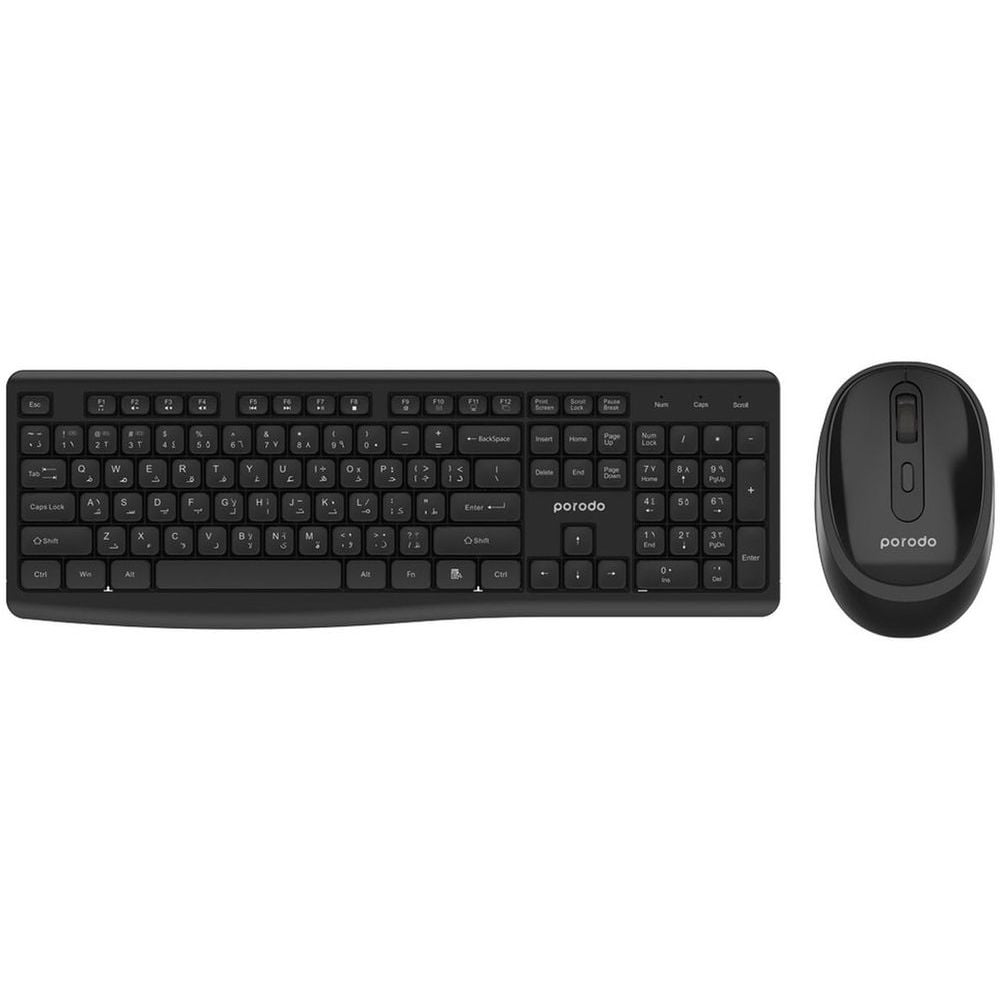 Porodo Wireless Keyboard With Mouse Black