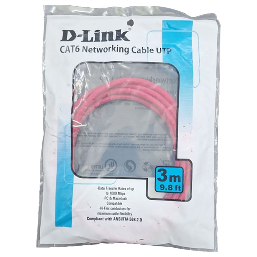D-Link RJ45 Cat6 UTP Networking Cable 3m Red