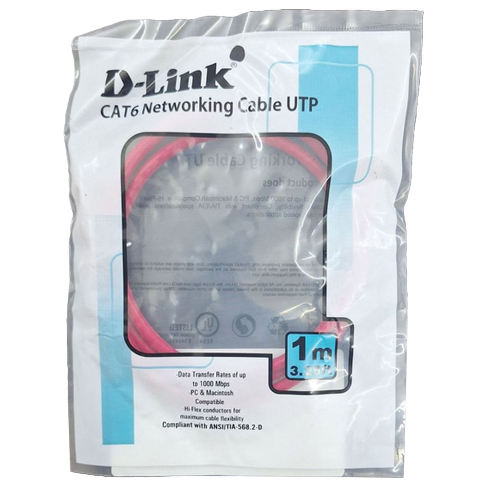 D-Link RJ45 Cat6 UTP Patch Cord Networking Cable 1m Red