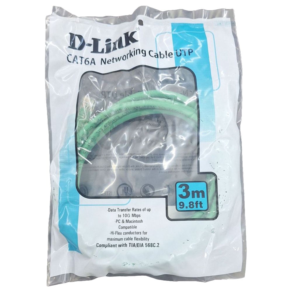 D-Link RJ45 Cat6A UTP Patch Cord Networking Cable 3m Green
