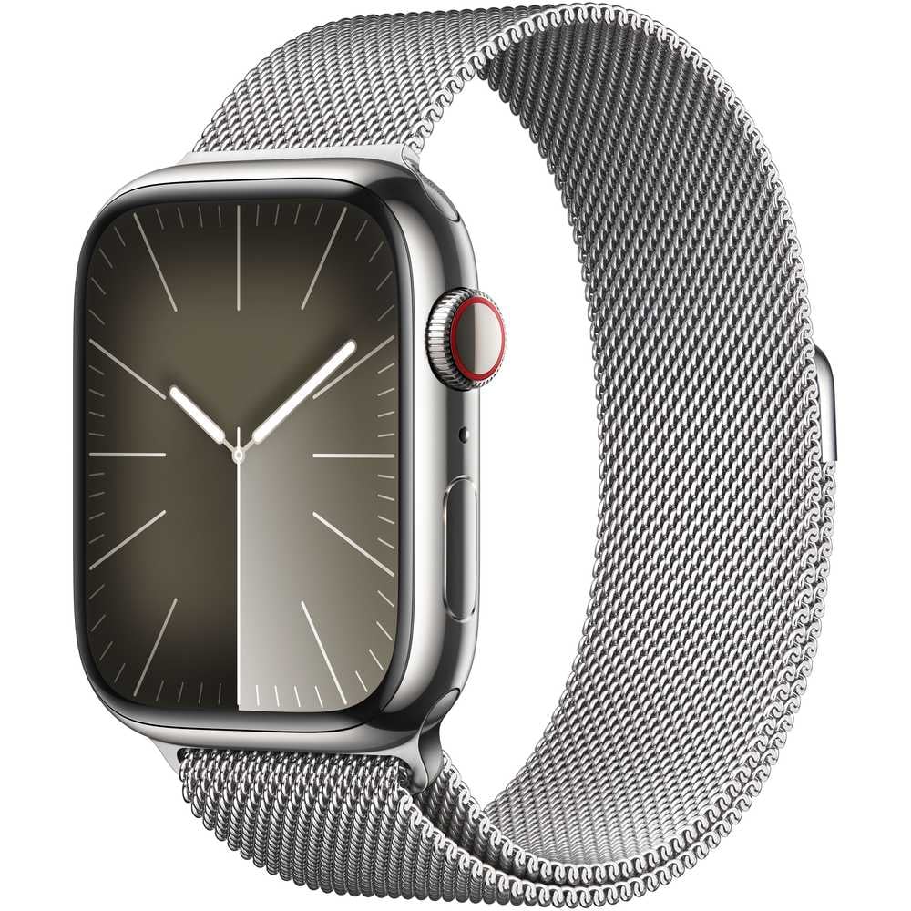 Apple Watch Series 9 GPS + Cellular 41mm Silver Stainless Steel Case with Silver Milanese Loop – Middle East Version