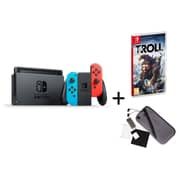 Nintendo Switch 32GB Neon Blue/Red Middle East Version + Stealth Starter Pack + Troll & I Game
