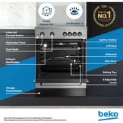 Beko 60x60cm Freestanding Gas Cooker, 4 Burners (1 Wok), 64L Oven, Stainless Steel - FSGT61121DXL