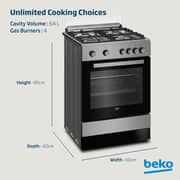 Beko 60x60cm Freestanding Gas Cooker, 4 Burners (1 Wok), 64L Oven, Stainless Steel - FSGT61121DXL