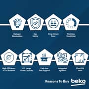 Beko 60x60cm Freestanding Gas Cooker, 4 Burners (1 Wok), 64L Oven, Stainless Steel - FSGT61121DXL
