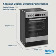 Beko 60x60cm Freestanding Ceramic Electric Cooker, 4 Zones (2 Expandable), 8 Functions, 72L, A+ Rating, Stainless Steel - FSM67320GXS