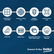 Beko 60x60cm Freestanding Ceramic Electric Cooker, 4 Zones (2 Expandable), 8 Functions, 72L, A+ Rating, Stainless Steel - FSM67320GXS
