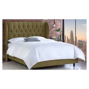 Tufted Linen Uphosltered Wingback Queen Bed without Mattress Olive
