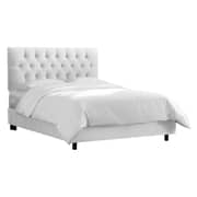 White Velvet Tufted Super King Bed with Mattress White