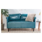 Bellerose Faux Leather Loveseat Settee Sofa in Turquoise Blue Color