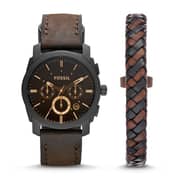 Fossil FS5251SET Machine Chronograph Dark Brown Leather Watch And Bracelet Box Set