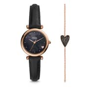 Fossil ES4506 Ladies Watch - Carlie Mini Three-Hand Black Leather Watch and Bracelet Box Set