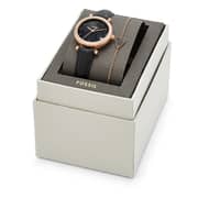 Fossil ES4506 Ladies Watch - Carlie Mini Three-Hand Black Leather Watch and Bracelet Box Set