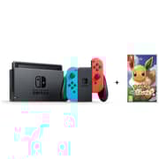 Nintendo Switch 32GB Neon Blue/Red Middle East Version + Pokemon Lets Go Eevee Game + 1 Assorted Game