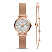 Fossil ES4443SET Carlie Mini Three-Hand Rose Gold-Tone Stainless Steel Watch And Bracelet Ladies Watch Gift Set