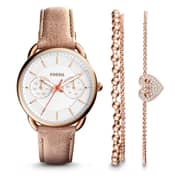 Fossil ES4021SET Ifunction Light Brown Leather Watch And Jewelry Box Set Ladies Watch