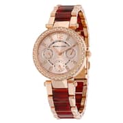 Michael Kors Mini Parker Multi-Function Rose Dial Rose Gold-plated and Amber Tortoise Acetate Ladies Watch