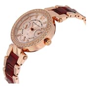 Michael Kors Mini Parker Multi-Function Rose Dial Rose Gold-plated and Amber Tortoise Acetate Ladies Watch