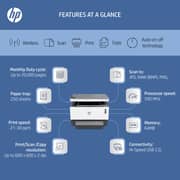 HP Neverstop Laser 1200W Wireless, Print, Scan, Copy, Automated Document Feeder, Mono Printer, Toner preloaded to print up to 5000 pages - White [4RY26A]