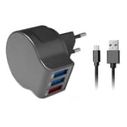 E-Strong 3USB Port Travel Charger With Micro USB Cable Black 3.4A