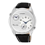 Citizen Dual Time Black Leather Analog Watch For Men AO3030-24A