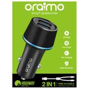 Oraimo Highway Car Charger With 2In1 Lightning & USB Cable Black