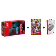 Nintendo Switch 32GB Neon Blue/Red Middle East Version + Extended Battery + SuperMario Odyssey + 1 Game + Accessory
