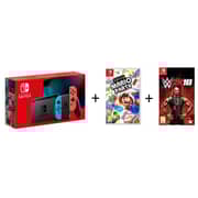 Nintendo Switch 32GB Neon Blue/Red Middle East Version + Extended Battery + SuperMario Party Game + 1 Game