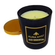 Aura Myst 7 oz Black Glass Jar Candle With Gold Lid Oud Immortal