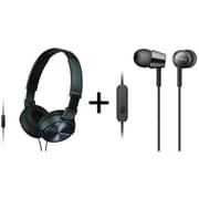 Sony MDR-ZX310AP On-Ear Headphone Black + Sony MDR-EX155APB In-Ear Headset Black