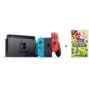 Nintendo Switch V2 32GB Neon Blue/Red Middle East Version + Super Mario Bros U Deluxe + 2 Games