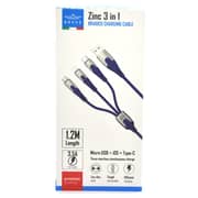 Brave Zinc 3In1 Braided Charging Cable 0.37m - Blue