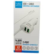 Brave Universal Car Charger USB With Cable - White