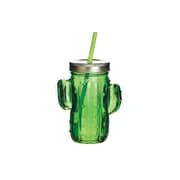 BarCraft 400ml Glass Cactus Drinks Jar with Straw Gift Tagged