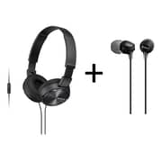 Sony MDRZX310AP Over-Ear Headphones + Sony MDREX15 In-Ear Headphones Black