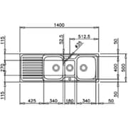 TEKA Inset Stainless Steel Sink Two Bowls And One Auxiliary Bowl Classic 2½B