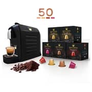 Nespresso Compatible Espresso Coffee Machine Black With 50 Coffee Capsules