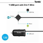 Toreto 4-in-1 Rapid Car Charger 1.2m Black