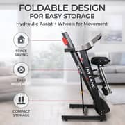 Foldable Treadmill with Massager & Speaker | 4 HP Peak Motor, 12 Preset Workouts, Bluetooth & FS App | Auto Incline, LCD Display, Hydraulic Soft Drop | Running Machine for Home – EM-1249